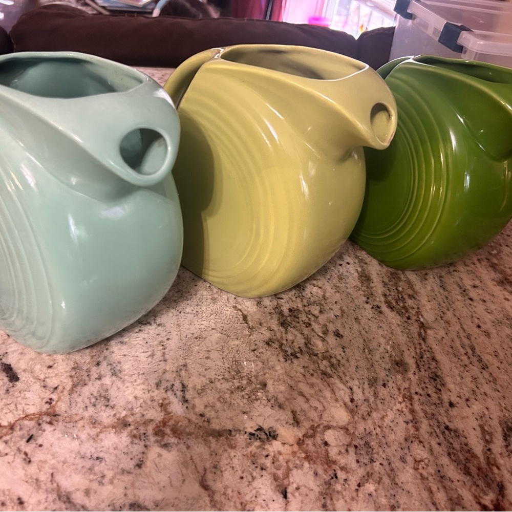 Shades of green fiestaware pitchers